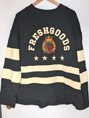 Joe Freshgoods JFG 98 Rugby Jersey Style Long Sleeve Shirt Black Men Size XL